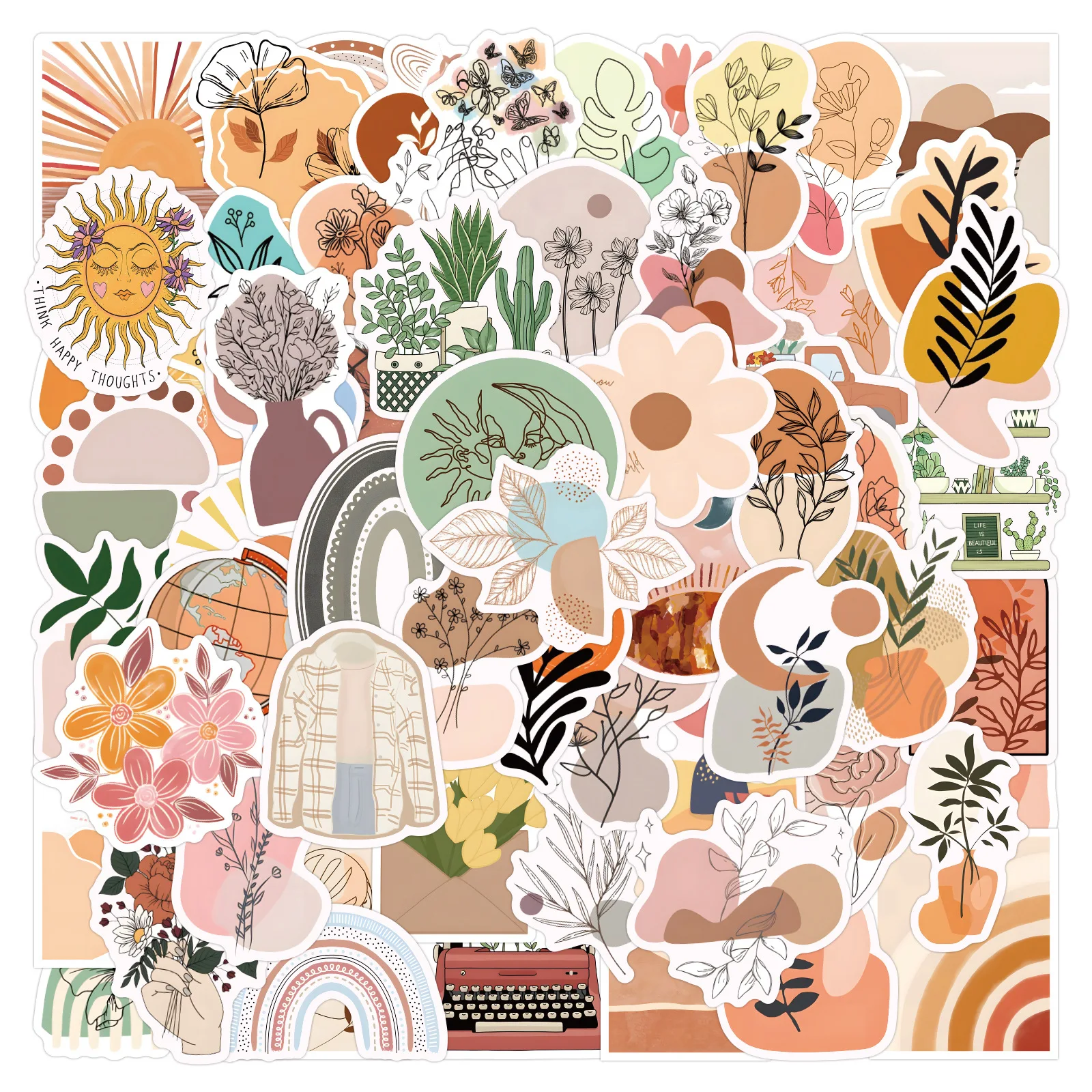 110pcs Cartoon Minimalist Boho Style Stickers for Decorative Stationery Handbook Luggage Water Cup Laptop Suitcase Sticker
