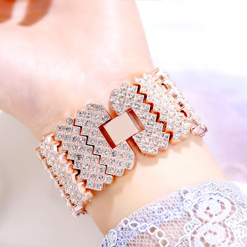 Full Diamond Square Watch Women Quartz Watch Noble Ladies Party Dress Watch Waterproof Watch Small Big Strap Montre Femmes