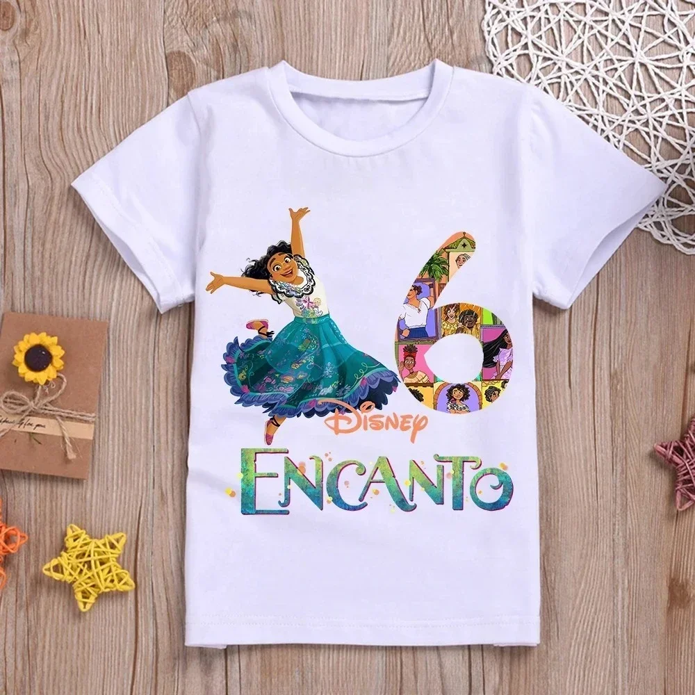 Encanto Mirabel Kids T-Shirts Disney Verjaardag Nummer 1-10 T Shirts Kinderen Cartoon Kawaii Vrijetijdskleding Anime Top Jongen Meisje Tee