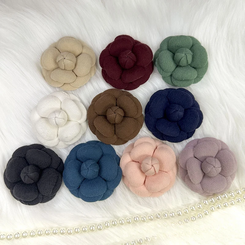 5Pcs 6.5Cm Retro Woolen Fabric Camellia Temperament Flower Women's Fashion Brooch Corsage Suit Collar Pin Buckle Accessories