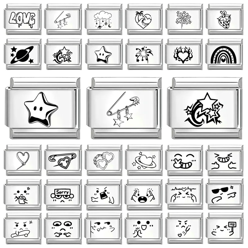 New 1pc Original Stars Pin Cloud Moon Planet Personality Italian Charm Links Fit 9mm Bracelet Stainless Steel Jewelry Making DIY