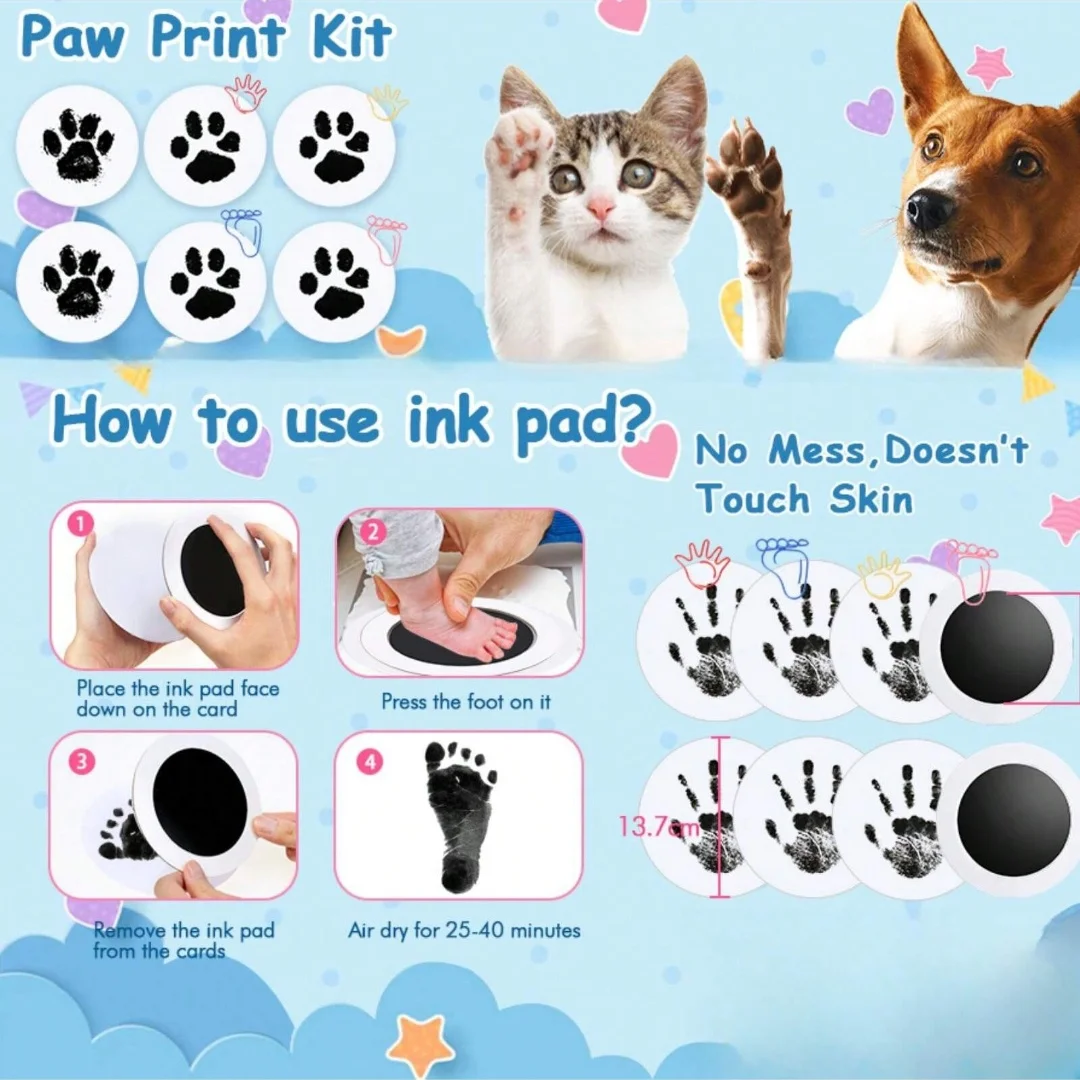 1Pack Black Pet & Baby Handprint And Footprint Inkless Touch Kit, Dog & Cat Memorial Supplies