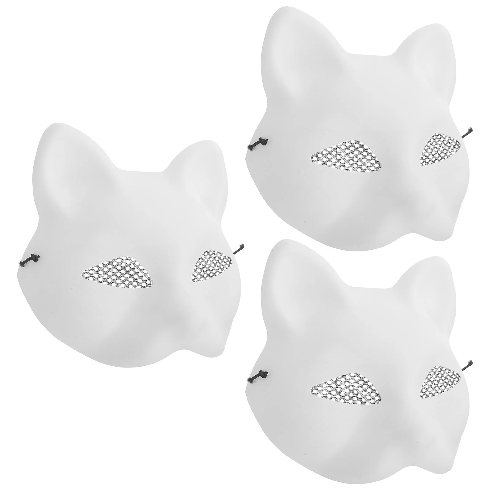 3 Pcs Fox Mask Blank Masks For Women Masquerade Supplies Face Prom DIY White Pvc Paintable Child Miss