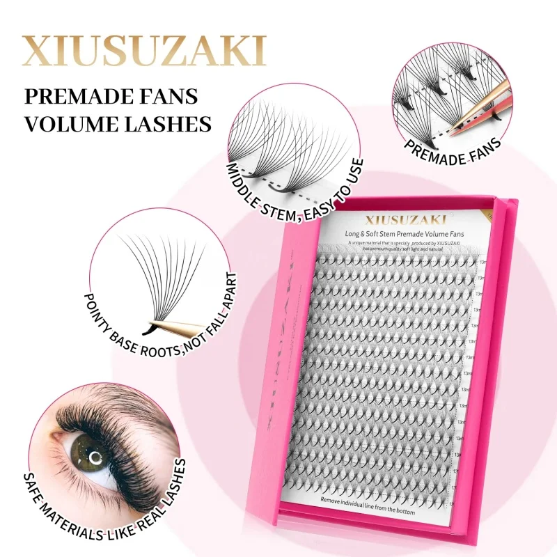 

16 Rows 0.07mm Premade Volume Fans Eyelashes Extension 9D 10D 12D 14D 16D Thin Pointy Base Russian Volume Fans False Lashes