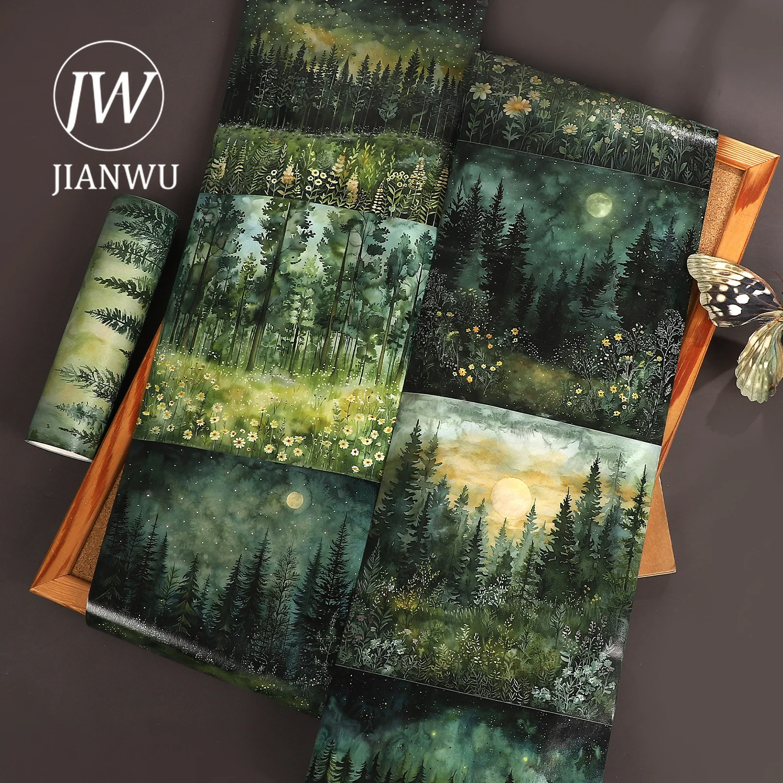 JIANWU 15cm*199cm Vintage Forest Plant Flower Landscape Material Collage Scrapbooking Washi Tape Creative DIY Journal Stationery