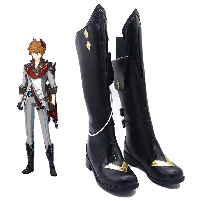 

Genshin Impact Liyue Harbor Tartaglia Games Customize Cosplay Low Heels Shoes Boots