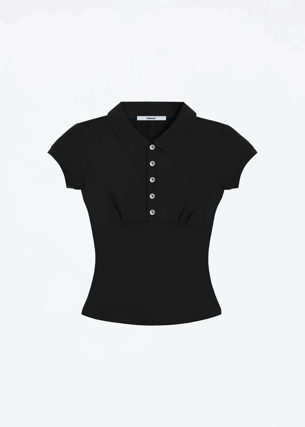 Tankair black polo neck T-shirt slim-fit shoulder short sleeve top baby tee custom buttons