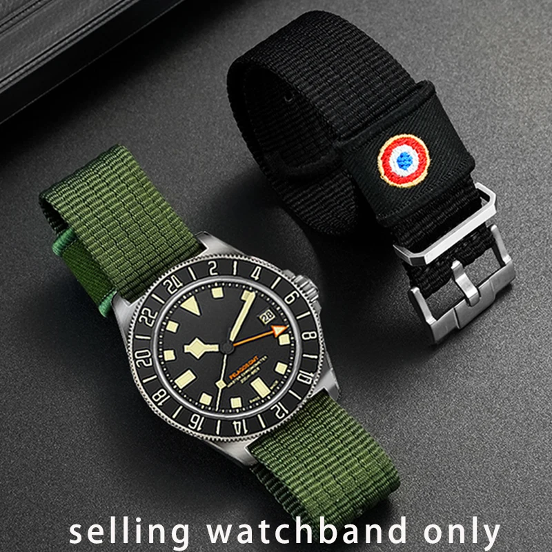 New one-piece canvas watchband for TUDOR collar diving series M2542G FXD Red Bull co branded one-piece nylon canvas watch strap