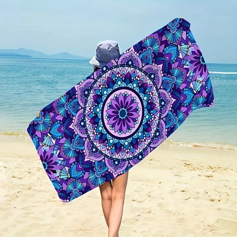 

Extra-Large Purple Geometric Floral Beach Towel - 2 Sizes, Water-Wicking & Quick-Dry - Thick, Sun Protective