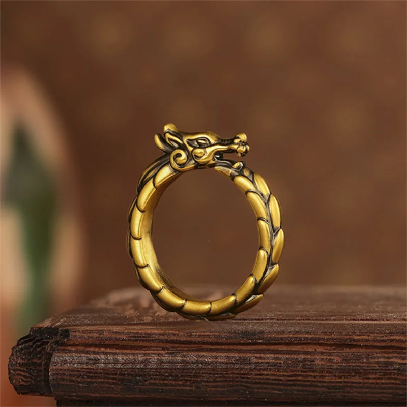 

Vintage Relief Divine Dragon Ring Male Index Finger Accessories Personality Zodiac Dragon Ring For Men Jewelry Antique Bronze