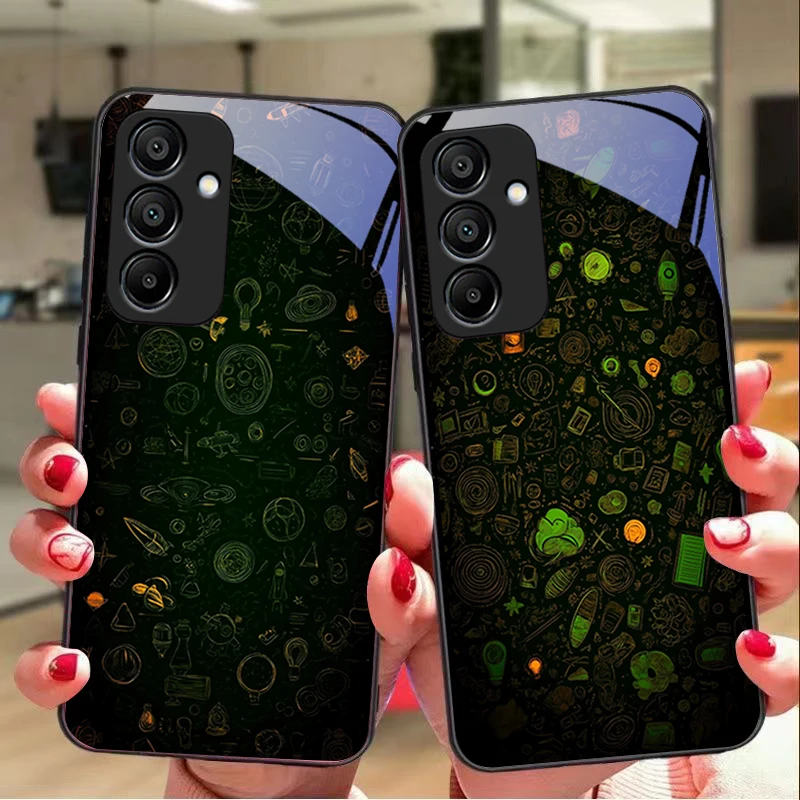 Dream Space Black Green For Samsung Galaxy A15 5G 54 4G 51 50 24 35 90 71 12 51 53 52S 80 22 34 Black Tempered Glass Phone Case