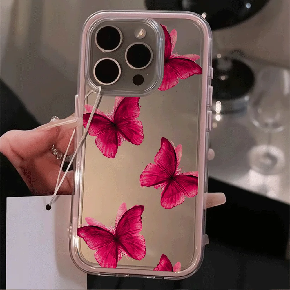 Red Butterfly Korean Shockproof TPU Phone Case For Samsung Galaxy S26 S25 S23 Ultra S22 Plus A57 A55 A54 A37 A36 A35 FE Cover