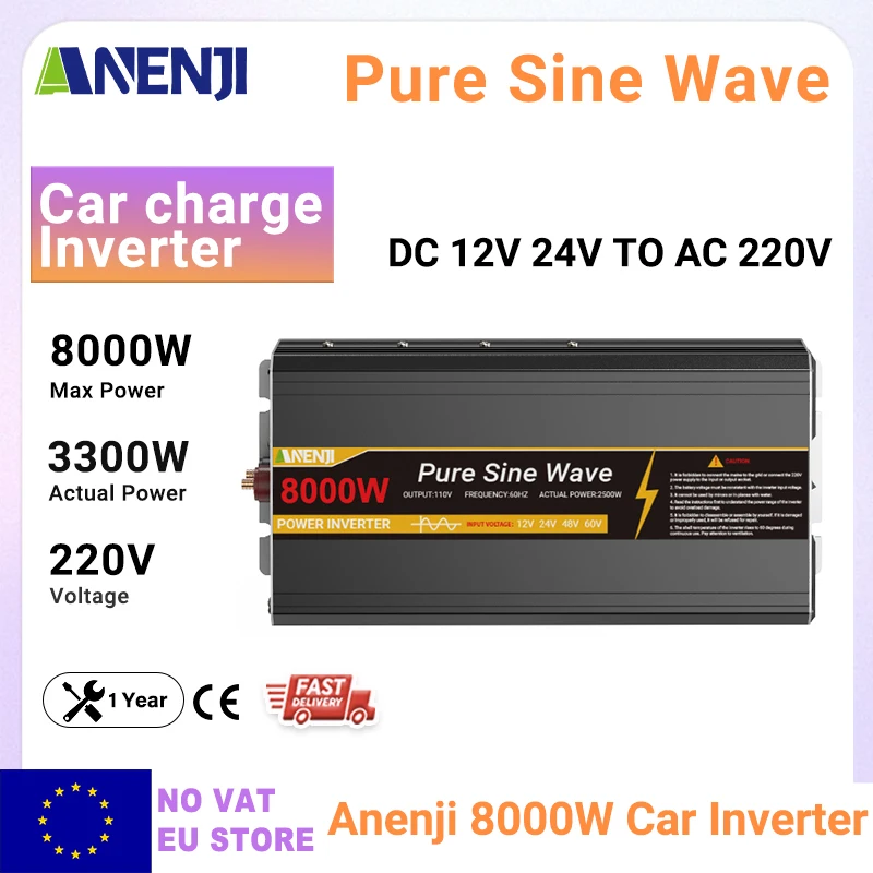 ANENJI 8000W Auto Inverter DC 12V/24V A AC 220V Onda Sinusoidale Pura 8KW Veicolo Inverter di Tensione di Potenza Convertitore Automatico inverter per RV