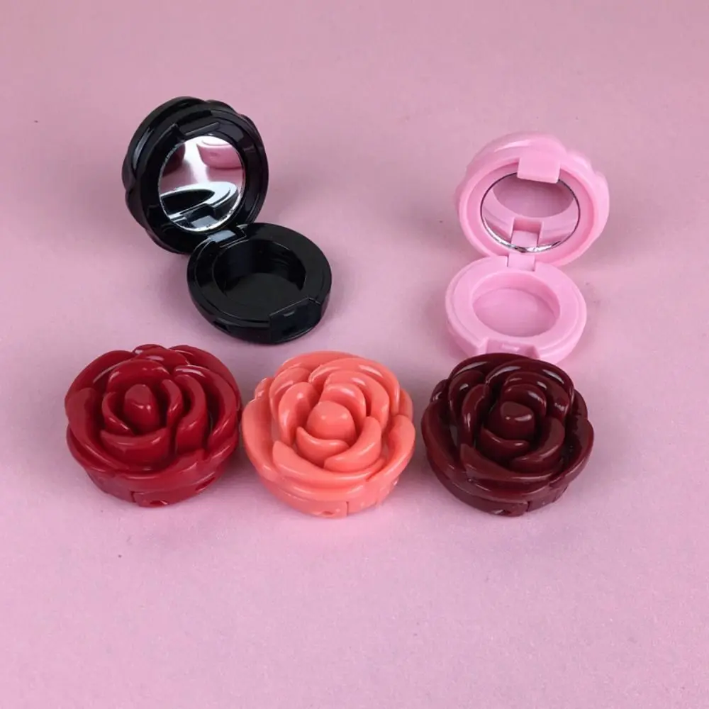Small Mirror Eyeshadow Container 3D Rose Compact Cosmetic Lip Balm Container Refillable Bottle Eyeshadow Bottle