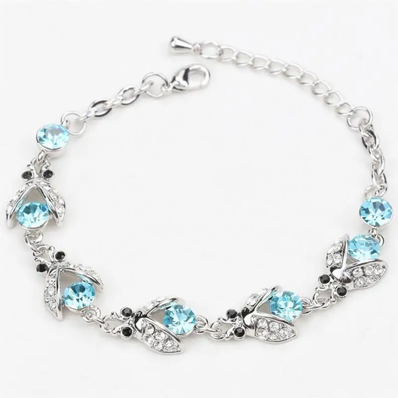 Popular Genuine 925 Sterling Silver Beetle Inspect Bracelet Women Dazzling Crystal Bracelet Adjustable Inspect Femme Jewelry