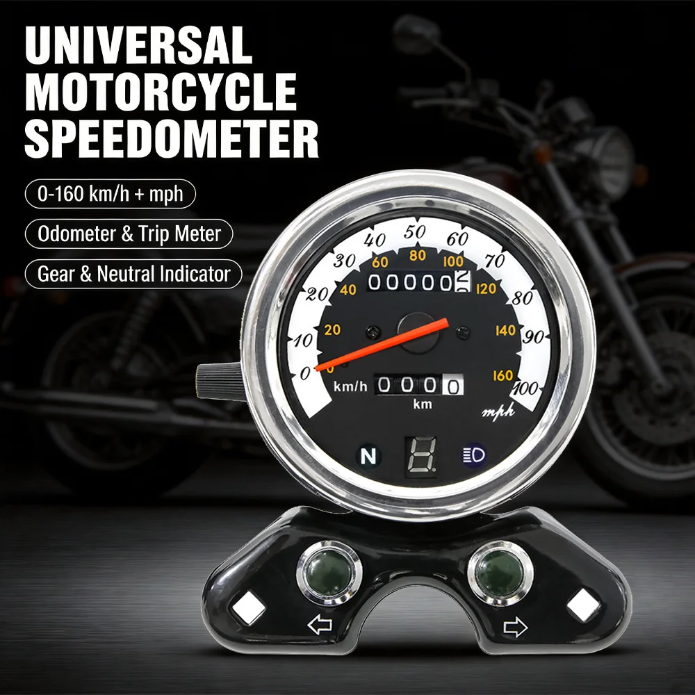 Universal DC 12V Motorcycle Odometer Speedometer Tachometer Dual Speedo Meter Retro for Suzuki Honda CG125 GN125 Cafe Racer