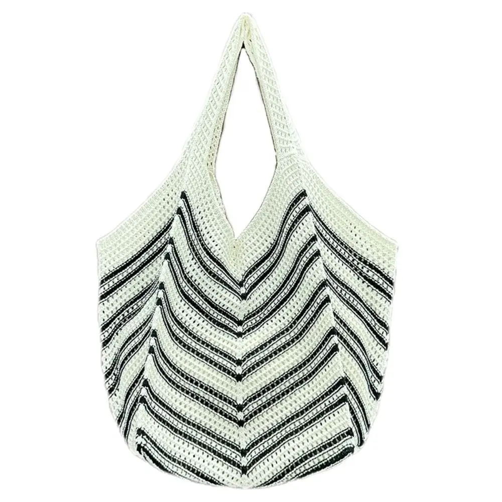 

Portable Shoulder Bag Hollowed Out Knitted Bag Bohemian Storage Bag Weave Bag Stripe Large Capacity Beach Starw Bag Girl