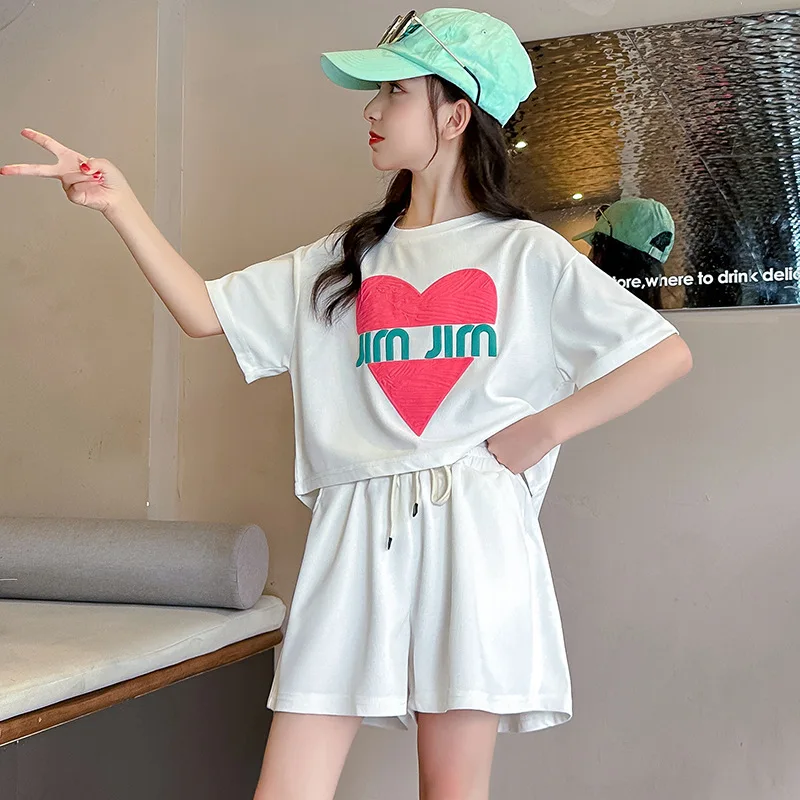 Kids Summer Suit for Girl Short Sleeve T-shirt + Loose Shorts 2pc Sets Girls Outfits Children Casual Clothing 6 8 10 12