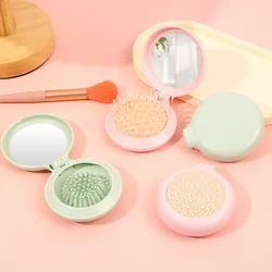 Foldable Air Cushion Comb with Mirror Compact & Portable Travel Mini  Massage Hair Brush for Women Student Girl Round Cute