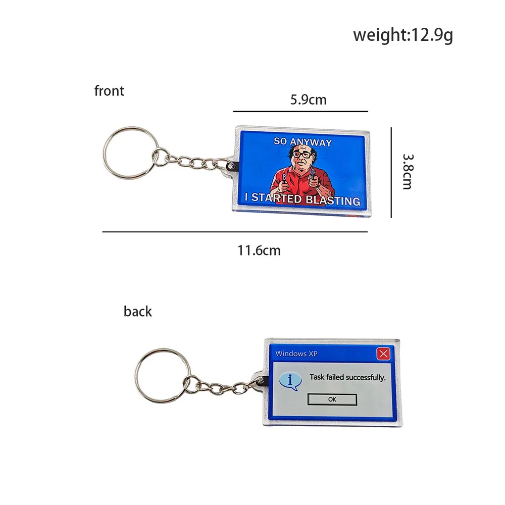 Task Failed Successfully Acrylic Keychain Funny Windows XP Meme Danny DeVito Started Blasting Keyring Double Sided Bag Charm Gif