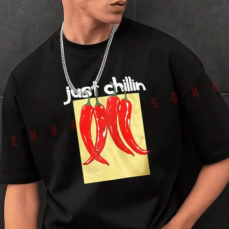

Just Chillin Chili Pepper Motorcycle Fashion T-shirt Casual Trendy Tshirts For Summer Comfortable Short Sleeve Tops