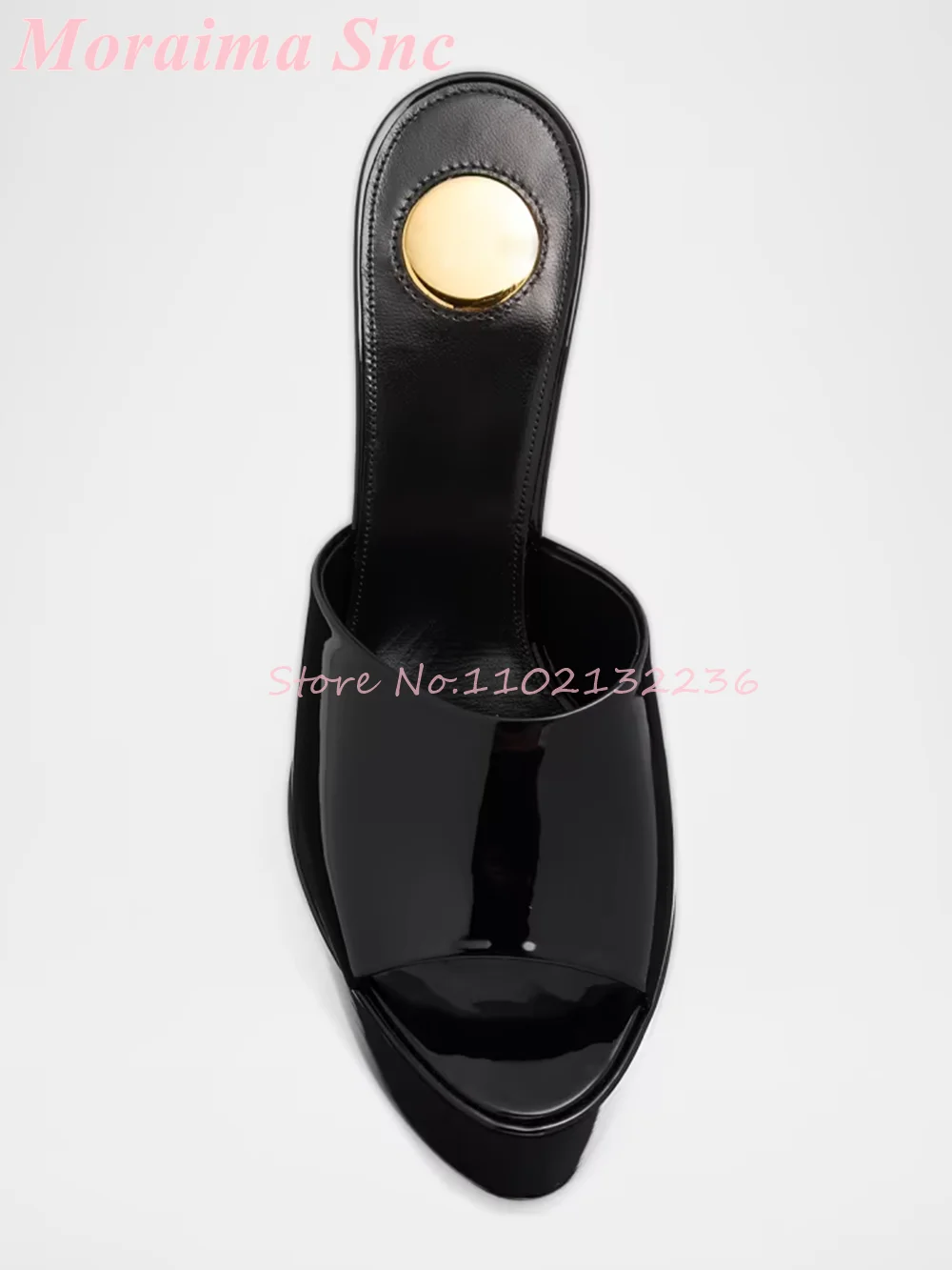 Patent Leather Peep Toe Platform Stiletto Mule Heels Slip On Super Slim High Heel Nightclub Parties Dating Nights Glam Evening