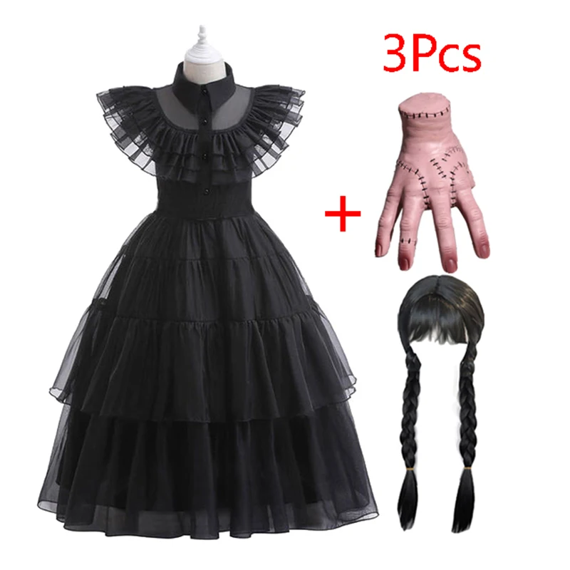 Movie Wednesday Costume for Girls 3-12 Years Gothic Winds Wednesday Cosplay Costume for Kids Halloween Carnival Party Dress