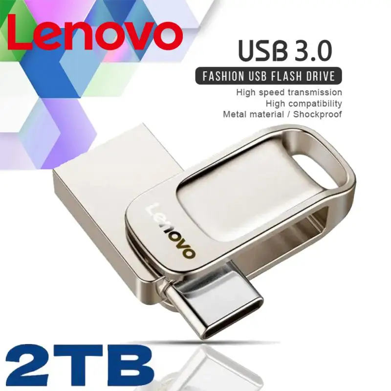 Lenovo 2TB USB Flash Drives Mini Metal Real Capacity Memory Stick Gold Pen Drive Creative Business Gift Silver Storage U Disk