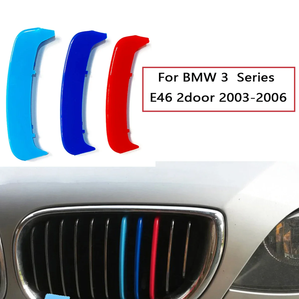 1set 3pcs M-Color For BMW Grille Insert Trims Stripe Car Grille Trim Clip For 3 Series E36 1990-1998 E46 2002-2006