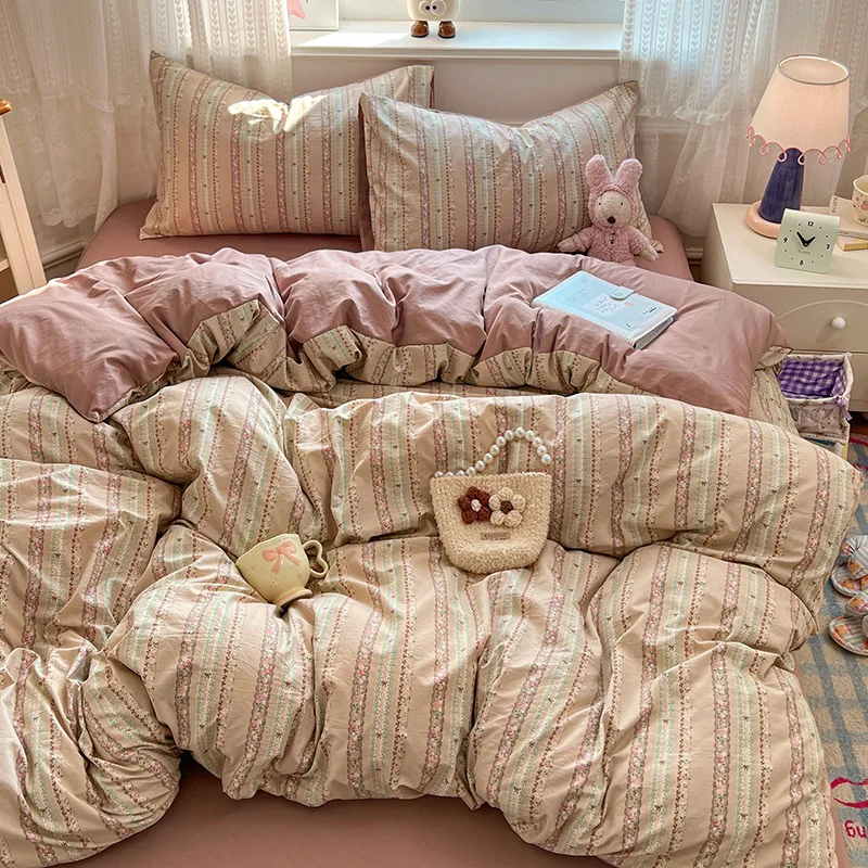 2026 Thick Pastoral Printing Bedding Set Floral Faux Cotton Soft Bedclothes for Home 4Pcs 1.5/1.8M Skin-Friendly Comforter Sets