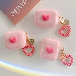 Funda de auriculares con patrón de amor 3D coreano para AirPods 2, 3, 4, funda protectora para auriculares, llavero para Apple Air Pods Pro AirPod Shell