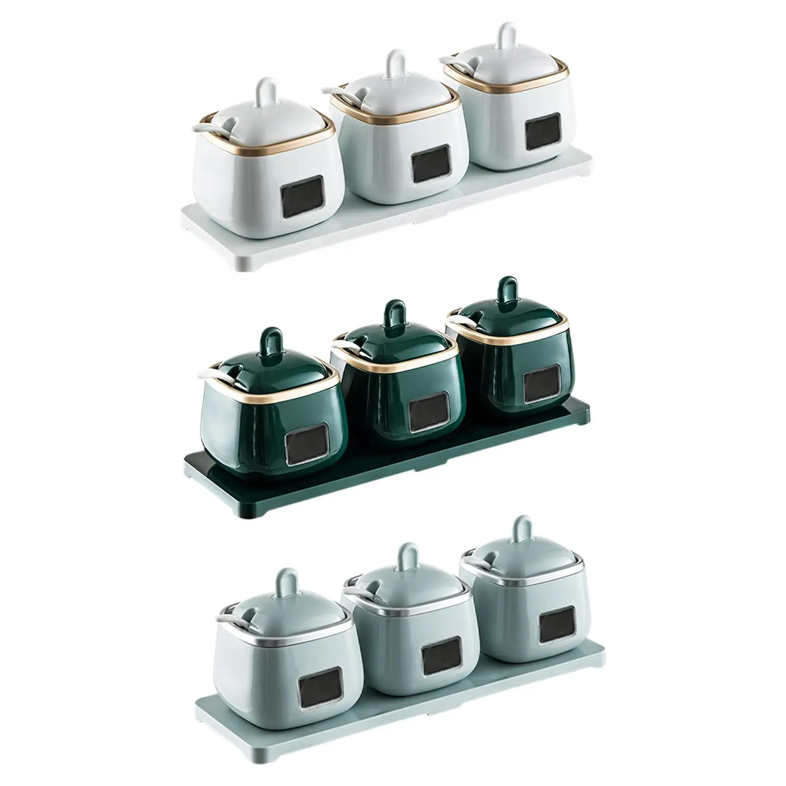 

Seasoning Box Set Organizer Multipurpose with Spoon and Lid Salt Sugar Spice