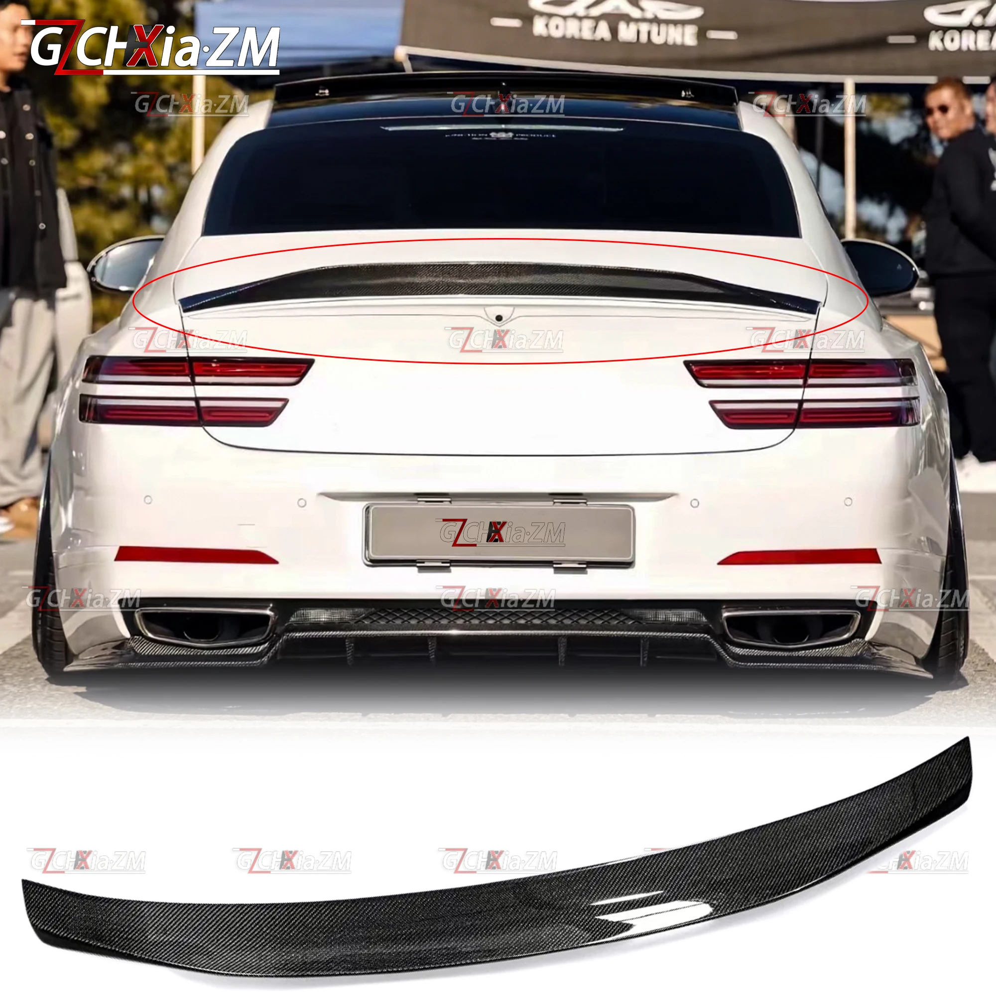 

Для Genesis G80 2021-2026: Спойлер из высококачественного карбона, декоративная накладка на крышку багажника, диффузор, аэродинамический обвес, крыло