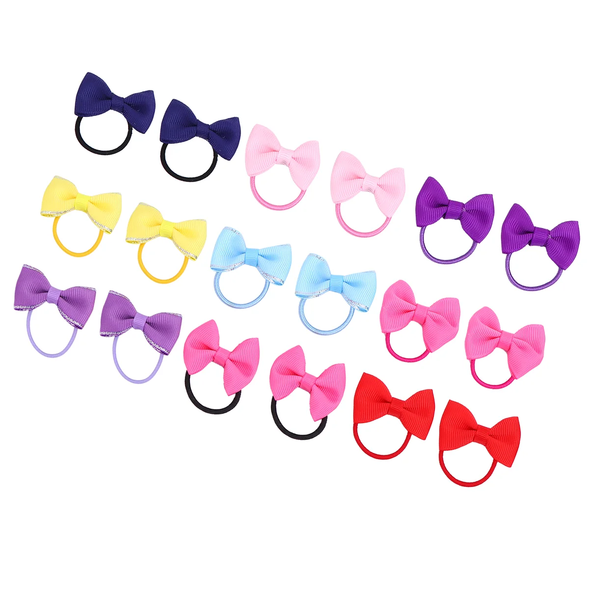 18pcs Boutique Hair Bows Elastic Tie Rubber Band Ribbon Hair Bands Pigtail Hair Bows Elastic Ponytail Holder for Babies Girls To