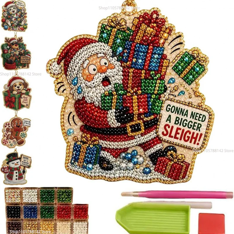 Funny Christmas Pearl Diamond Art Ornament Kit,DIY Christmas Art Kit Pearl Beads Crystal Christmas Tree Hanging Ornament Kit