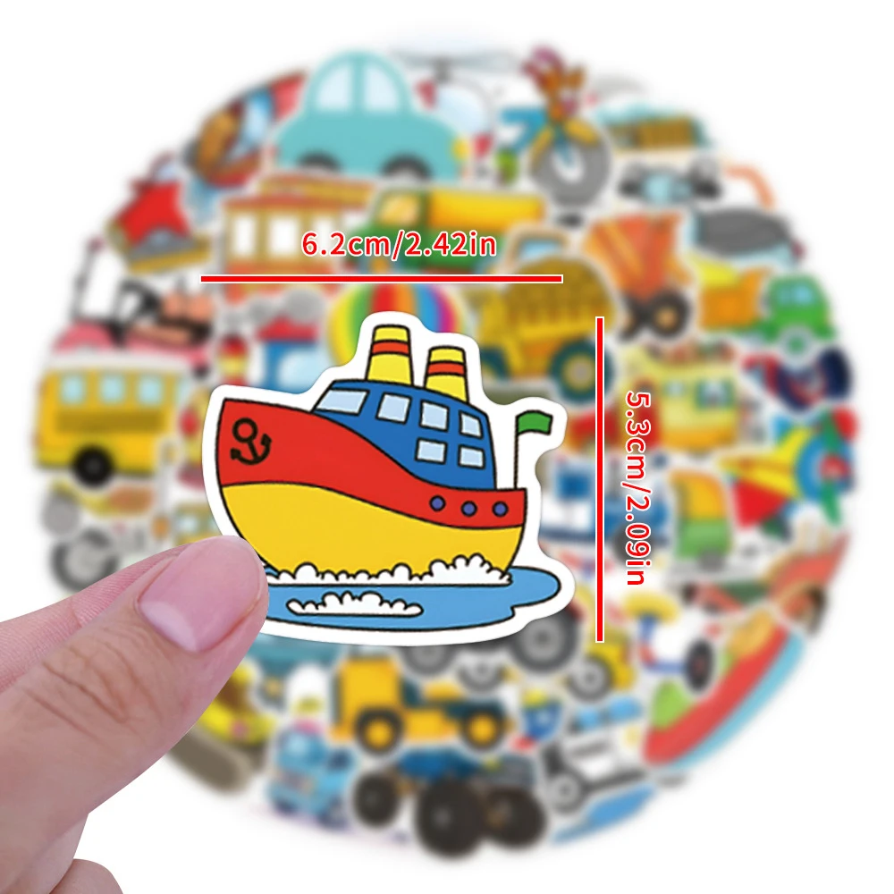 10/30/55/110pcs Transport Engineering Vehicle Stickers Cartoon Car Airplane Bus Sticker Luggage Laptop Phone Decals Decoration