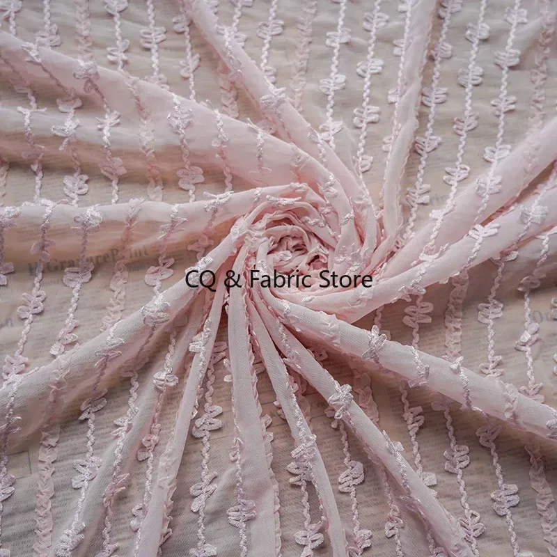 Soft Candy Color Striped Embroidered Chiffon Fabric For Spring And Summer Women's Clothing Dress By the meter