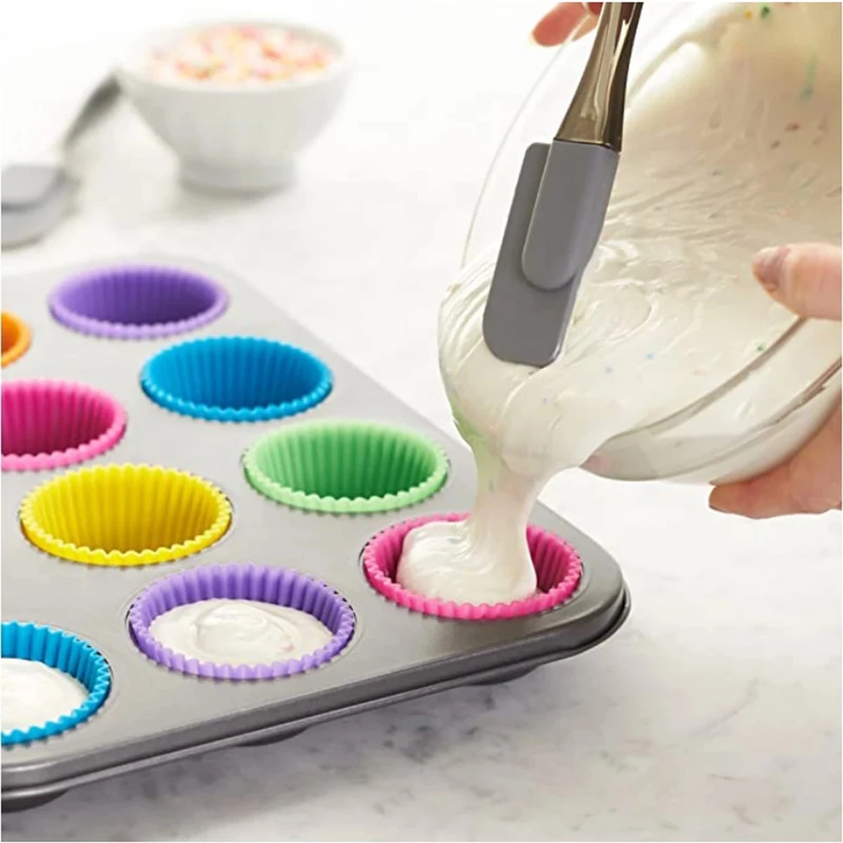 12Pcs Silicone Cake Mold Round Shaped Muffin Cupcake Baking Molds Kitchen Cooking Bakeware Maker DIY Cake Decorating Tools