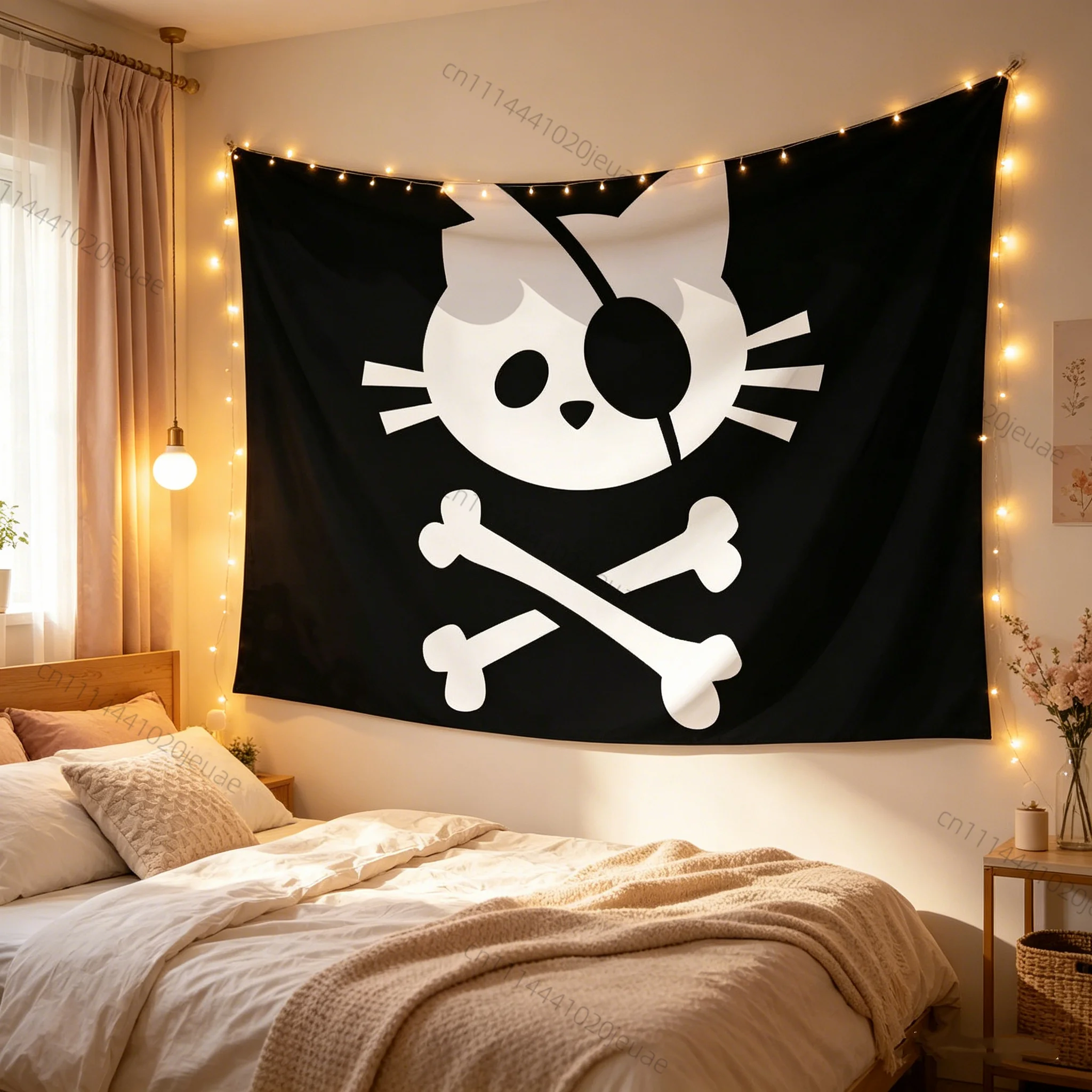 Unique Creative Cartoon Tapestry Pirate Cat Skull Flags Cute Wall Tapestries Living Room Bedroom Backdrop Cloth Party Art Banner