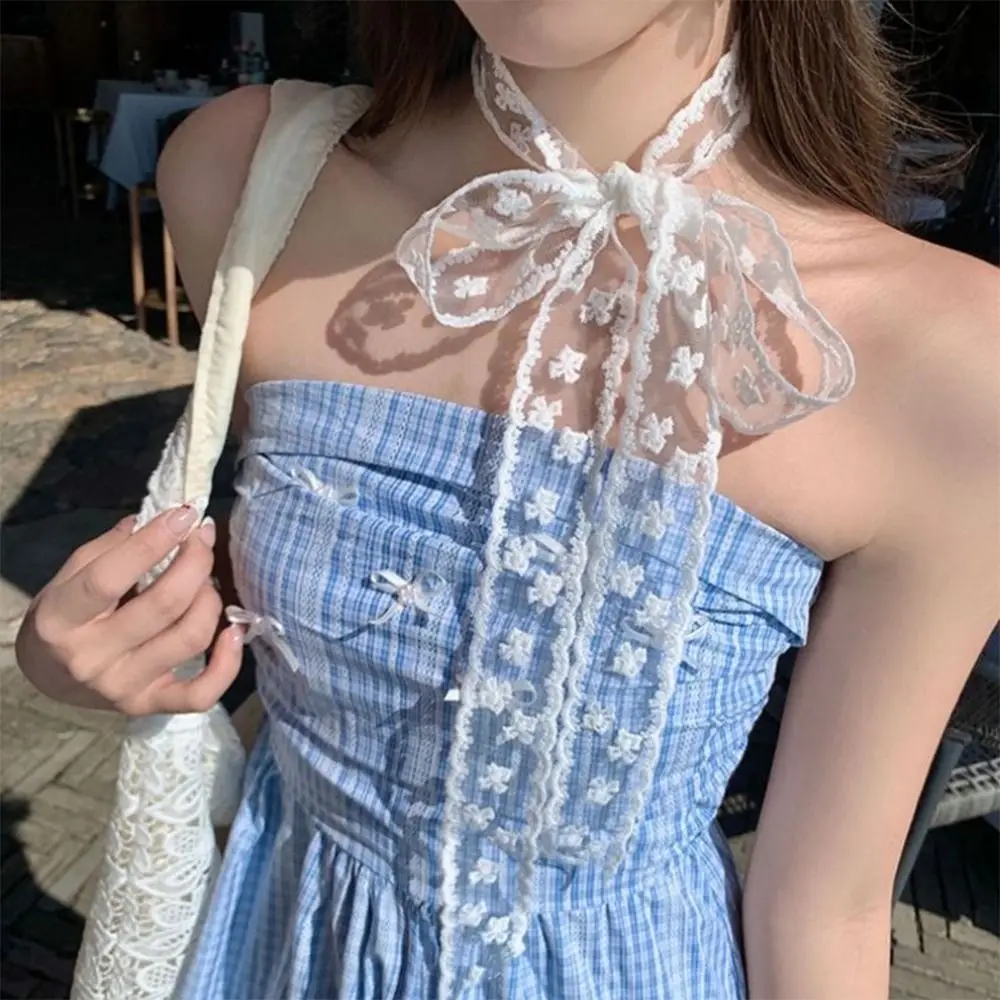 1 шт. новый длинный платок на голову с кружевной вышивкой, шарф для волос, белый 160 см, повязка для волос с бантом, платок, летний головной убор