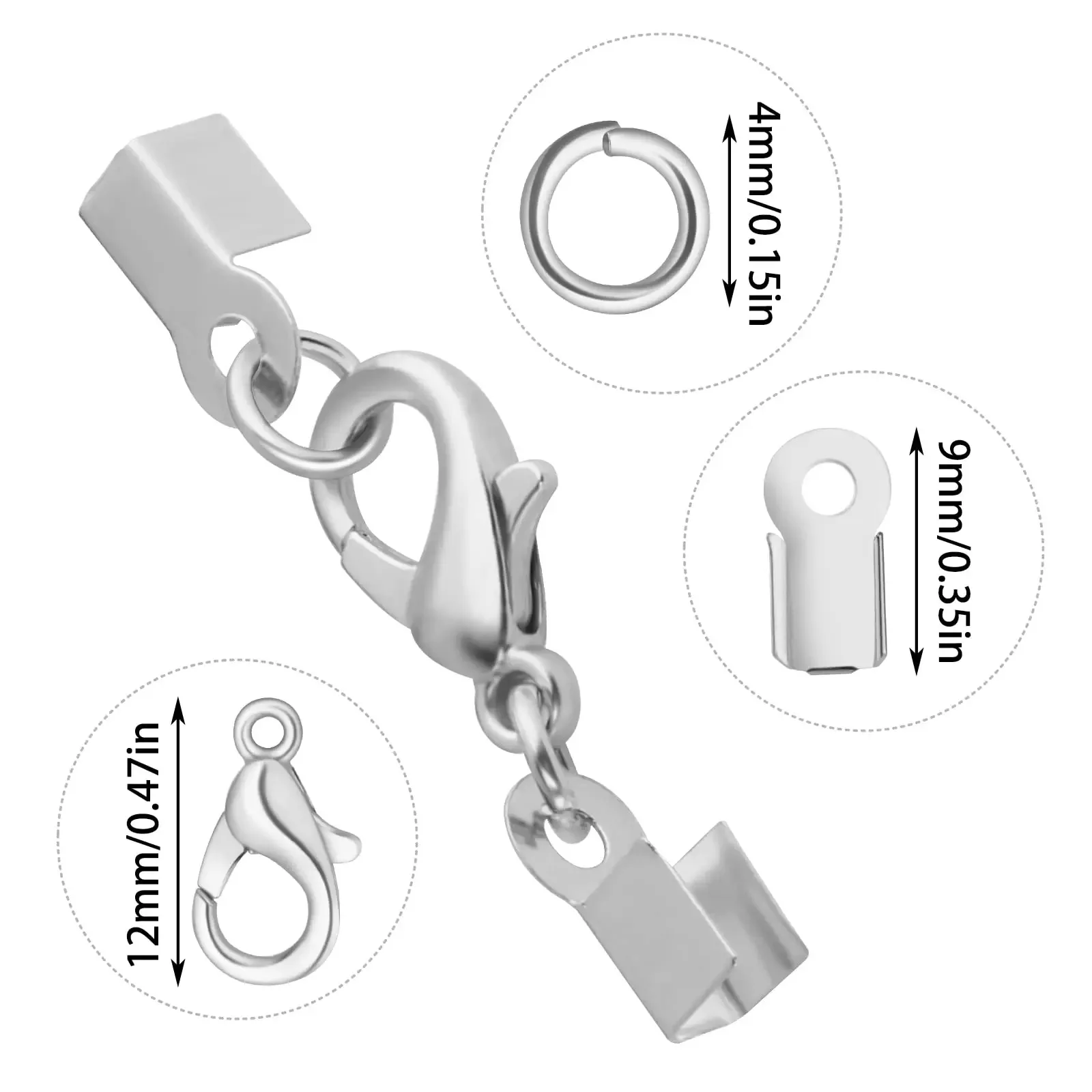 450pcs Include 200 Fold Over Cord End Caps Crimp End Tips 200 Jump Ring Connectors and 50 Lobster Claw Clasps for Jewelry Making - view 2