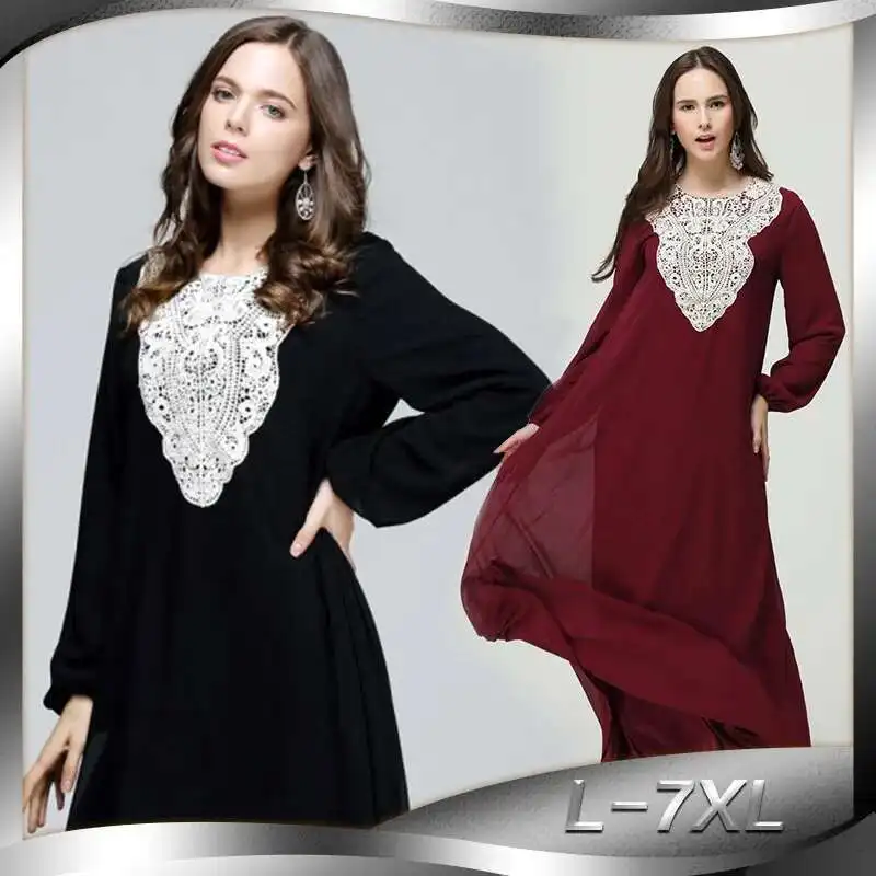 

Fashion Women's Chest Decal Malaysia Arab Muslim Large Long Sleeve Dress 9040 Robe Abaya Ramadan Dubai Luxury Islam Elegant