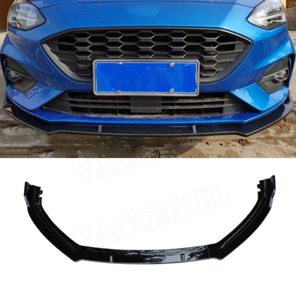 

3 PCS/Set Front Lip Spoiler Apron For Ford Focus 2019+ ABS Carbon Look Black Head Bumper Chin Shovel Guard Car Styling
