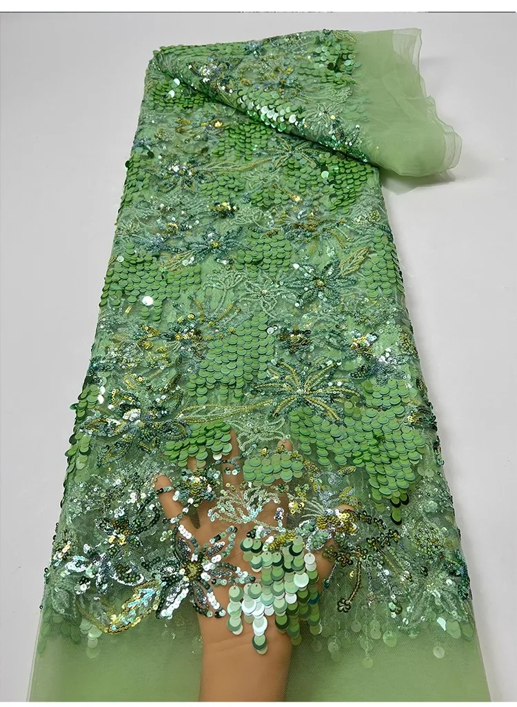 1ヤードの精巧な大きな花の雄しべスパンコール刺繍生地、新しいガーゼ生地、ウェディングドレス、チャイナドレス、衣類用