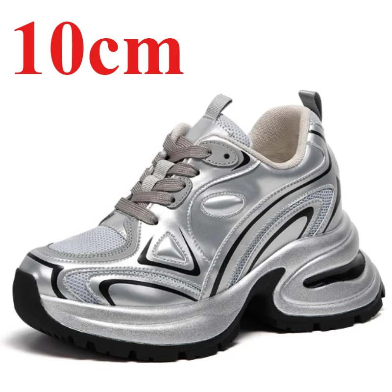 

Height Increasing Shoes for Women's 10cm Silver Lightweight Comfortable Breathable Daddy Shoe Body Shaping Design Elevated Shoes