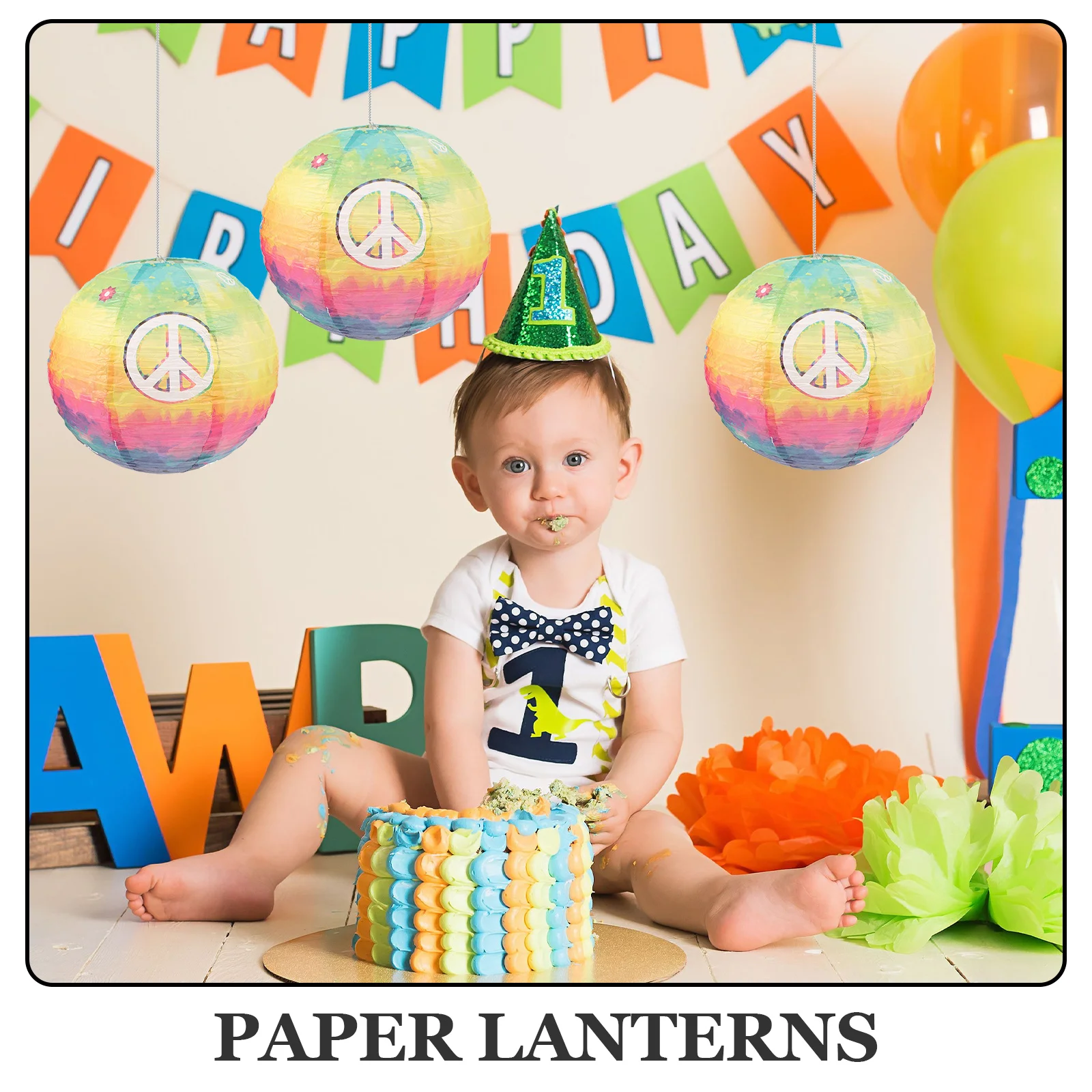 

2Pcs Bright Color Tie Dyed Paper Lanterns Hanging Decorations for Parties Birthdays Weddings and Home Decor Birthday Lantern