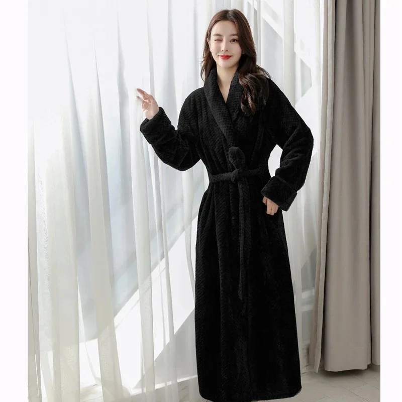 Winter Warm Coral Fleece Kimono Robe Gown Women Nightdress Sleepwear Nightwear Long Bathrobe Intimate Lingerie 2024 New Homewear