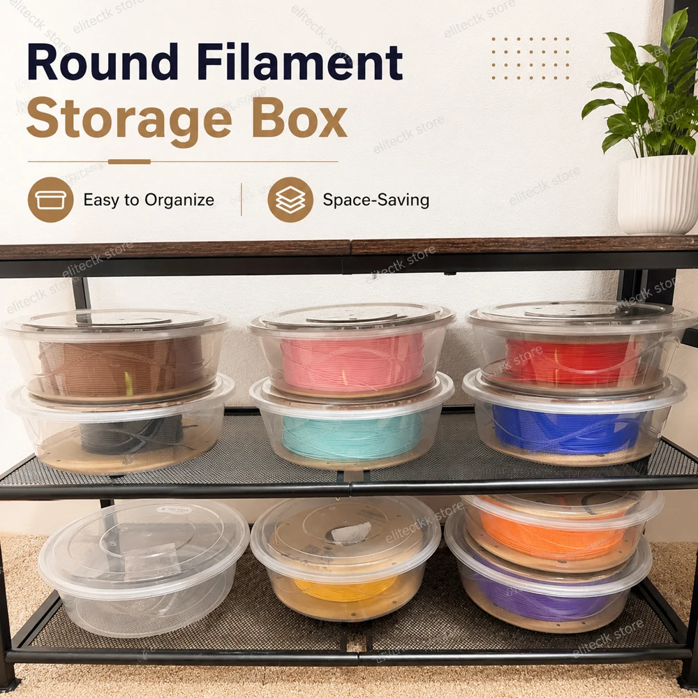 6/12pcs Round Filament Storage Box, Stackable Clear 1KG Spool Container for 3D Printer Filament, Space Saving Filament Organizer