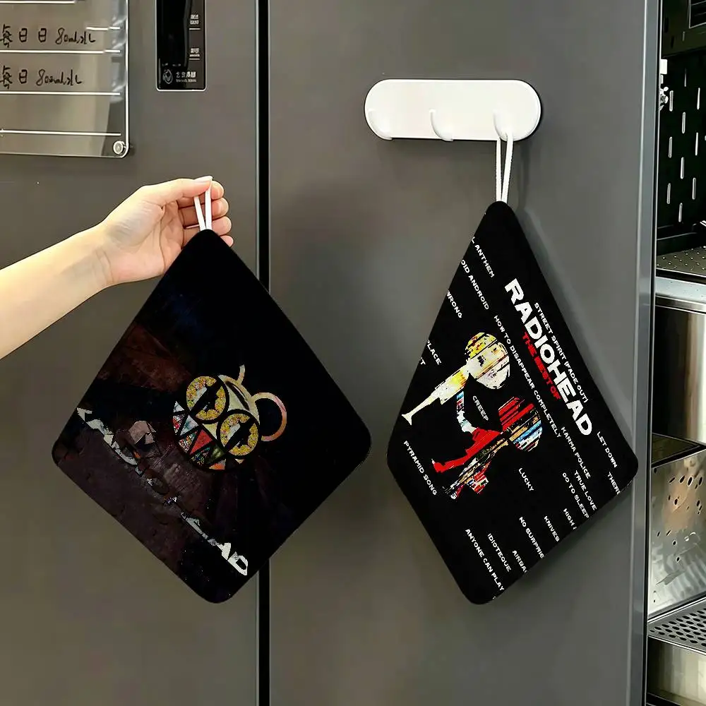 Classic R-Radiohead Rap Band Polyester Cotton Hand Wiping Towel, Anti-shrink Hanging Kitchen Cloth for Household Cleaning