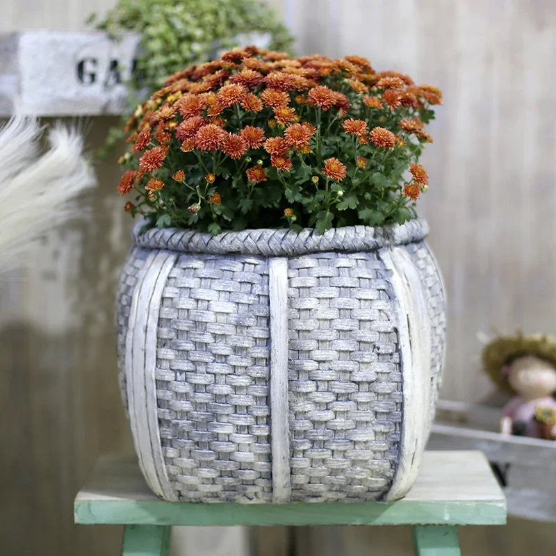 

Retro Woven Large Flower Pot Courtyard Decoration Garden Succulent Creative Personality Outdoor home decoration accessories